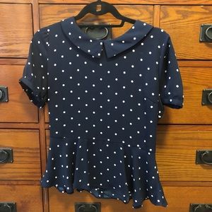 Blue blouse with polka dot peplum
